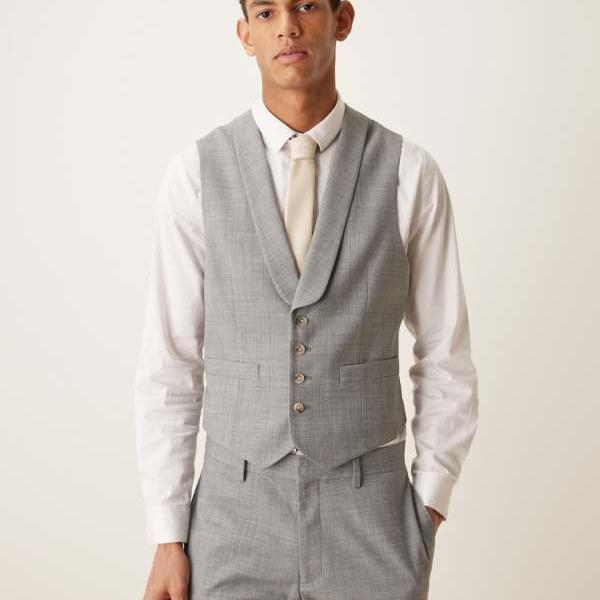 エイソス ASOS asos ASOS DESIGN ウール混スリムスーツベスト（グレーマール） ベスト メンズ 男性 インポートブランド 小さいサイズから大きいサイズまで