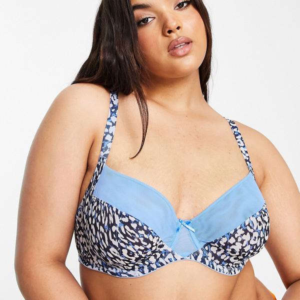Simply Be Simply Be メッシュ アニマル バルコニー ブラ、ブルーとピンク 下着 レディース 女性 インポートブランド 小さいサイズから大きいサイズまで