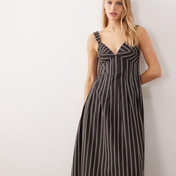 エイソス ASOS asos ASOS DESIGN ストラクチャードキャミスリップミディドレス（ブラウンストライプ） ワンピース レディース 女性 インポートブランド 小さいサイズから大きいサイズまで 16,170円