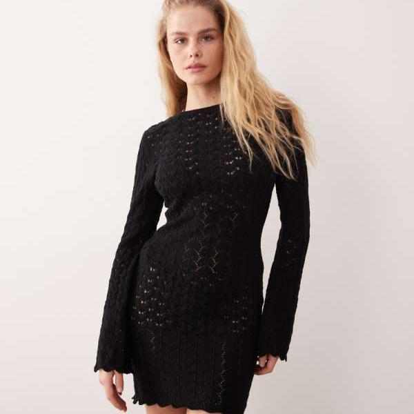 ミスセルフリッジ Miss Selfridge  ミス・セルフリッジのクロシェ編み酉の方角作目長袖ミニ御召しもの（黒いこと） トップス レディース 御上さん インポートブランド 小っちゃい大きさから途轍も無い大きさまで