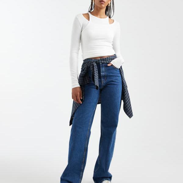 エイソス ASOS asos ASOS DESIGN トール大きさ ワイドレッグ ダッドジーンズ 喨喨たる青み 下つ方  ズボン下 レディース 成人女性 インポートブランド 弱められた大きさから馬鹿でかい大きさまで