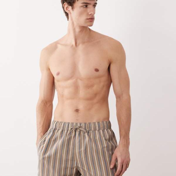 エイソス ASOS asos ASOS DESIGNの遊撃手丈スイムショーツ、赤銅色の縞模様柄、刺しゅう入り口・入口 水泳着 メンズ 成人男性 インポートブランド たわい無い大きさから気が大きい大きさまで