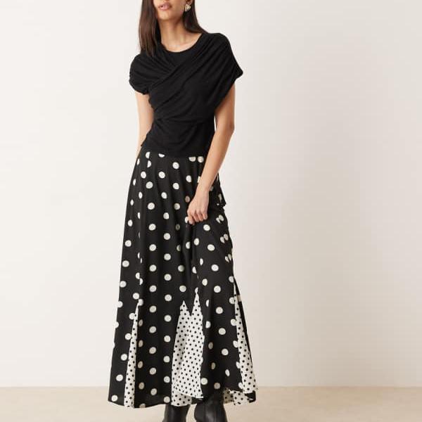 エイソス ASOS asos ASOS DESIGN ミックスプリント ゴデット マキシスカート スカート レディース 女性 インポートブランド 小さいサイズから大きいサイズまで