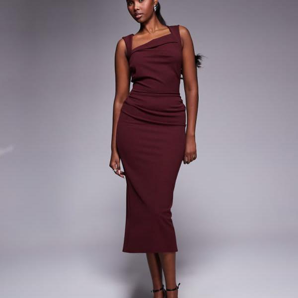 エイソス ASOS asos ASOS DESIGN スクエアネック ミディドレス(バーガンディ) ワンピース レディース 女性 インポートブランド 小さいサイズから大きいサイズまで