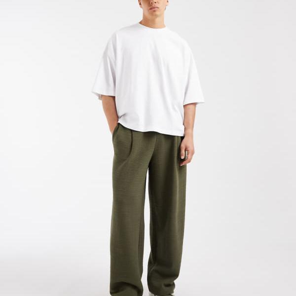 エイソス ASOS asos ASOS DESIGN バルーンクロスハッチテクスチャードジョガーパンツ（オリーブ緑であること） ズボン下 下つ方 メンズ 成人男性 インポートブランド 弱められた大きさから馬鹿でかい大きさまで