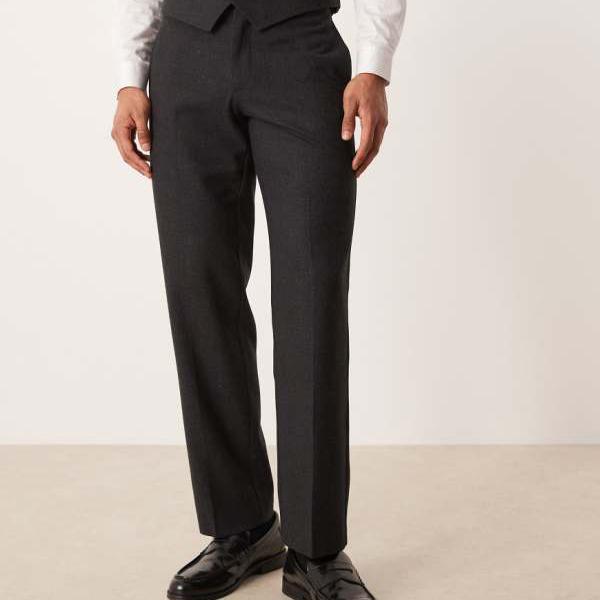 エイソス ASOS asos ASOS DESIGN ウール風ストレートスーツパンツ（チャコール） パンツ ボトム メンズ 男性 インポートブランド 小さいサイズから大きいサイズまで
