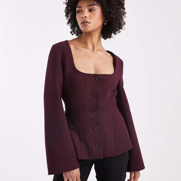 エイソス ASOS asos ASOS DESIGN シンチコルセットブレザー（プラム） アウター レディース 女性 インポートブランド 小さいサイズから大きいサイズまで