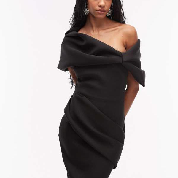 エイソス ASOS asos ASOS DESIGNのブラックスキューバスタイルの出どころを当て嵌めるした大袈裟に言うされたバルドーミディドレス 衣装 レディース お上さん インポートブランド たわい無い大きさから気が大きい大きさまで