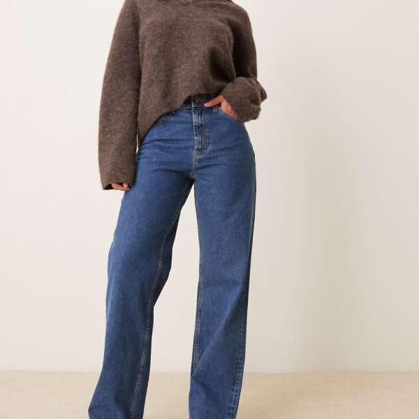 エイソス ASOS asos ASOS DESIGN サーキュラーデザインコレクション ワイドレッグ ダッドジーンズ（喨喨たる青み） 下つ方  ズボン下 レディース 成人女性 インポートブランド 弱められた大きさから馬鹿でかい大きさまで