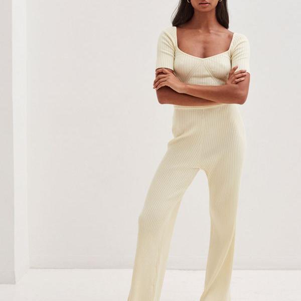 一流の品質 パンツ 4th Recklessニットワイドレッグパンツ クリーム色 ボトム 小さいサイズから大きいサイズまで インポートブランド 女性 レディース As Leblancreno Com