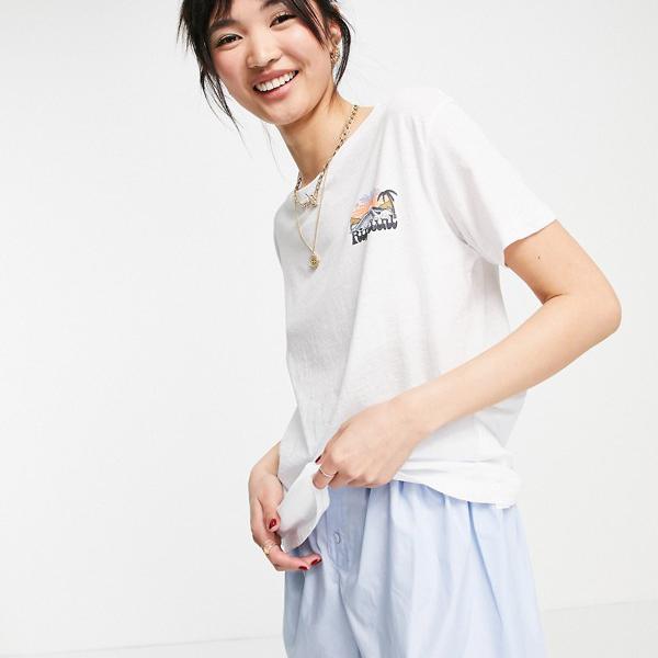 人気商品は トップス ホワイトのリップカールブレイキングウェーブtシャツ レディース 小さいサイズから大きいサイズまで インポートブランド 女性 シャツ ブラウス