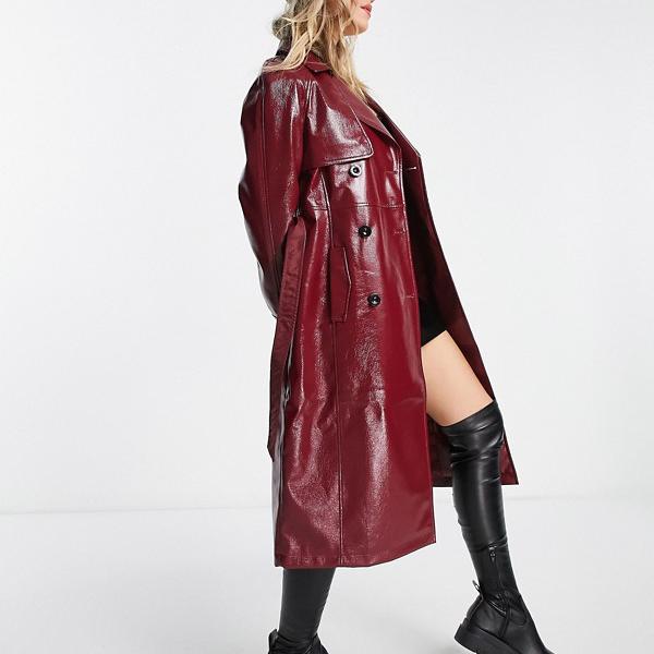 コート ジャケット ミスセルフリッジ Miss Selfridge Miss Selfridge ビニール フェイク レザー ベルト付きトレンチ コート バーガンディ アウター レディース 女性 インポートブランド 小さいサイズから大きいサイズまで セレクトショップ Diva Closet