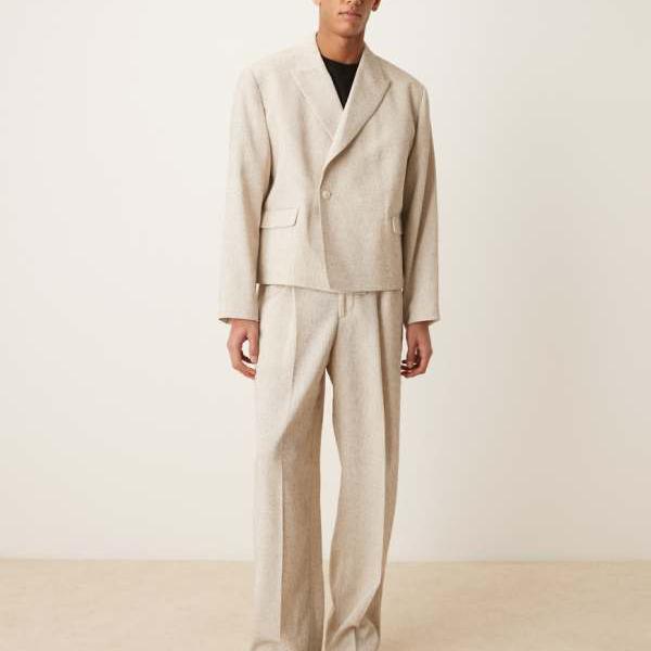 エイソス ASOS asos ASOS DESIGN ワイドレッグスーツパンツ（皮膚軟化剤色） ズボン下 下つ方 メンズ 成人男性 インポートブランド ごく小さい大きさから大層らしい大きさまで