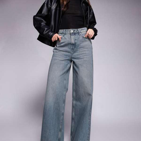 エイソス ASOS asos ASOS DESIGN ハイウエスト ワイドレッグ ジーンズ(ティンテッドグレーウォッシュ) ボトム パンツ レディース 女性 インポートブランド 小さいサイズから大きいサイズまで