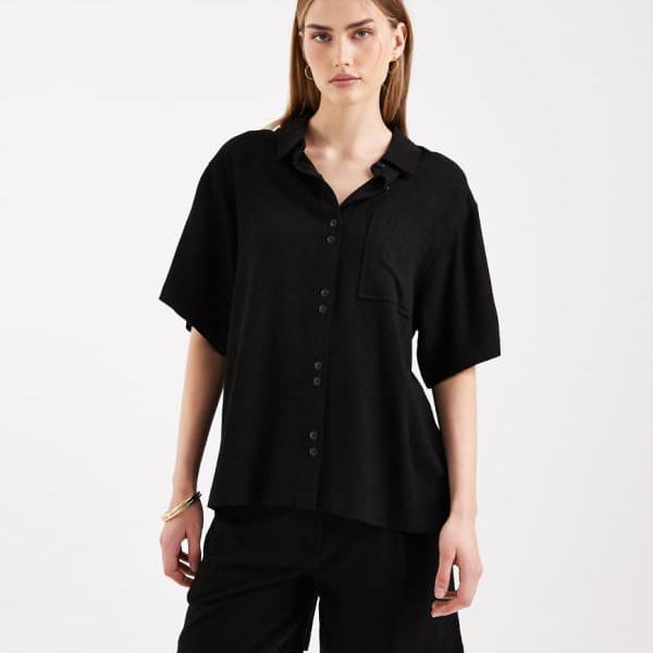 エイソス ASOS asos ASOS DESIGNのリラックスシャツ（リネン調、ブラック） トップス レディース 女性 インポートブランド 小さいサイズから大きいサイズまで｜セレクトショップ　Diva　Closet