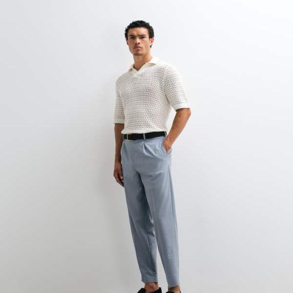 エイソス ASOS asos ASOS DESIGN 割り増し金 100%羊毛 かっこ良い 伸び伸びする テーパード トラウザーズ ダスティブルー ズボン下 下つ方 メンズ 成人男性 インポートブランド 弱められた大きさから馬鹿でかい大きさまで