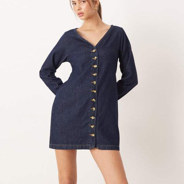 エイソス ASOS asos ASOS DESIGN ポケットディテール付きデニムVネックミニドレス（リンス） ワンピース レディース 女性 インポートブランド 小さいサイズから大きいサイズまで