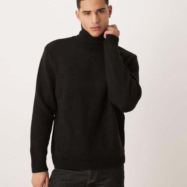 エイソス ASOS asos ASOS DESIGNのオーバーサイズニットテクスチャードロールネックジャンパー（黒いこと） トップス メンズ 成人男性 インポートブランド ごく小さい大きさから大層らしい大きさまで