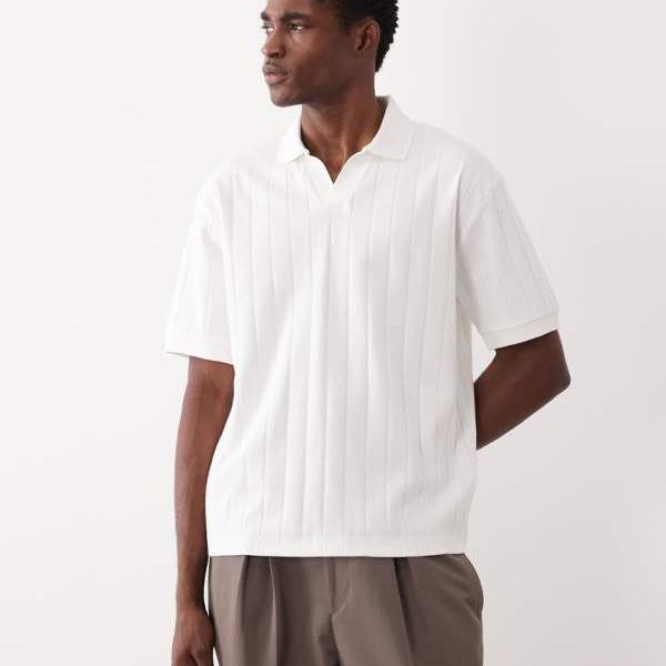 エイソス ASOS asos ASOS DESIGN リラックスリビアポロ（ホワイトワイドリブ） トップス メンズ 成人男性 インポートブランド たわい無い大きさから大層らしい大きさまで