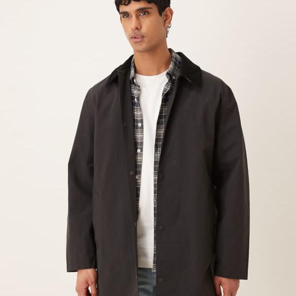 エイソス ASOS asos ASOS DESIGN 綿織物ナイロン混紡トレンチコート（黒いこと） アウター メンズ 成人男性 インポートブランド 小っちゃい大きさから途轍も無い大きさまで
