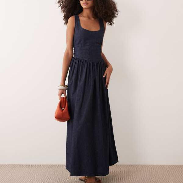 エイソス ASOS asos ASOS DESIGN デニムバレリーナミディドレス（リンスカラー） ワンピース レディース 女性 インポートブランド 小さいサイズから大きいサイズまで 15,092円