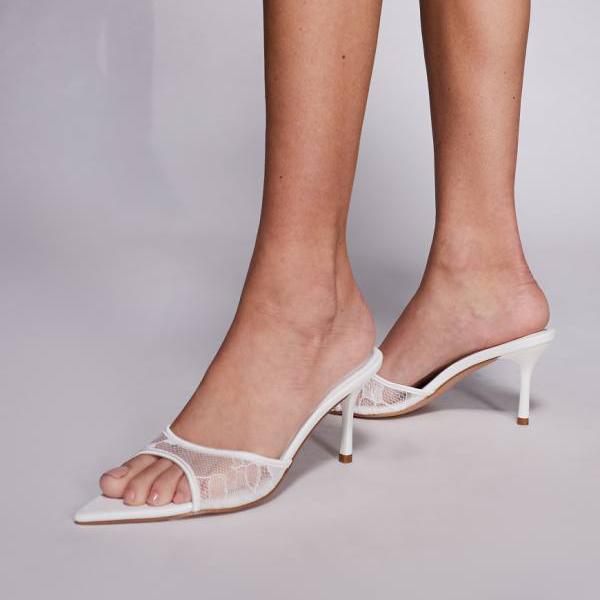シミ SIMMI Simmi London シミ・ロンドンのフィオレッラヒールミュールサンダル（ホワイトレース） 靴 レディース 女性 インポートブランド 小さいサイズから大きいサイズまで