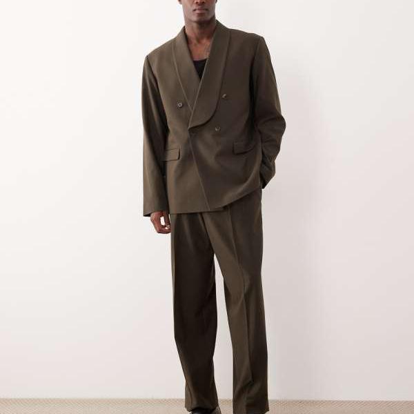 エイソス ASOS asos ASOS DESIGN オリーブグリーンのバルーンスーツパンツ（ウエストゴム） パンツ ボトム メンズ 男性 インポートブランド 小さいサイズから大きいサイズまで