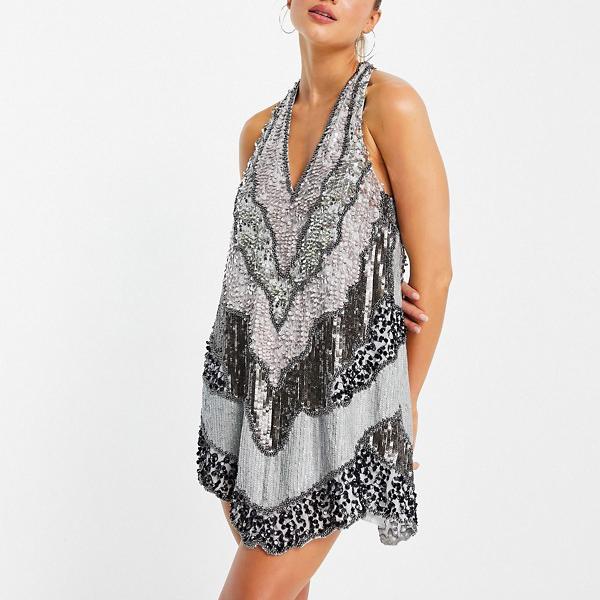 エイソス Asos Asos Asosdesignパッチワーク装飾ホルターミニドレスオープンバック ワンピース レディース 女性 インポートブランド 小さいサイズから大きいサイズまで Sermus Es