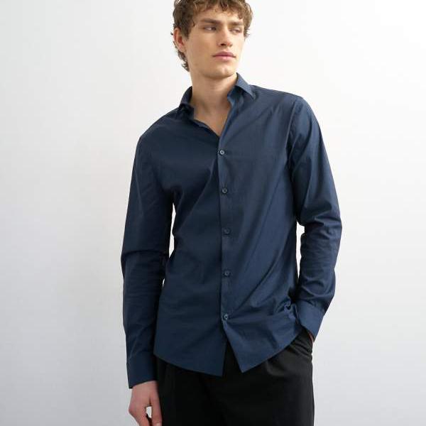 トップマン Topman TOPMAN トップマン スリムフィット 長袖 フォーマル ストレッチシャツ（ネイビー） トップス メンズ 男性 インポートブランド 小さいサイズから大きいサイズまで