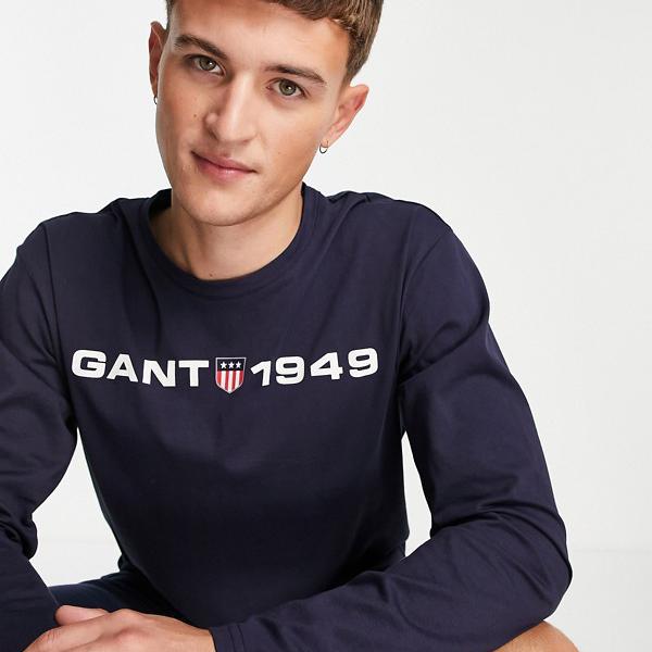 ガント Gant 胸元ロゴ入りネイビーのgantラウンジ長袖tシャツ トップス メンズ 男性 インポートブランド 小さいサイズから大きいサイズまで Maf Gov Ws