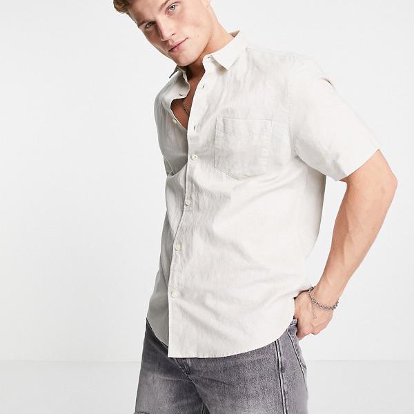 カジュアルシャツ 当店だけの限定モデル River リバーアイランド Island 小さいサイズから大きいサイズまで インポートブランド 男性 メンズ トップス リバーアイランドのベージュの半袖リネンシャツ Island River Www Dyes Co Il