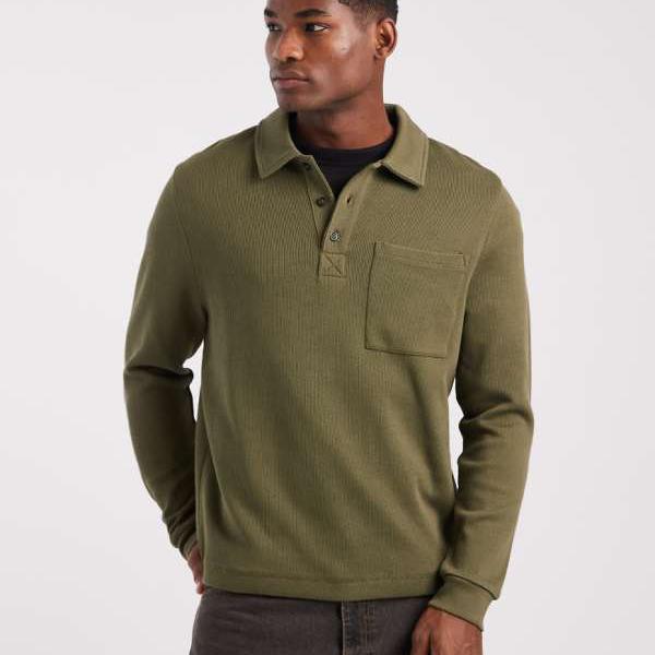 エイソス ASOS asos ASOS DESIGN オーバーサイズ ボタン ポロ ポケット付き カーキ トップス メンズ 男性 インポートブランド 小さいサイズから大きいサイズまで