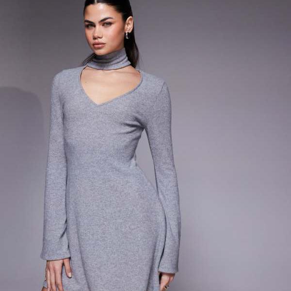 エイソス ASOS asos ASOS DESIGN 笛捩り ミニ御召しもの（えり巻き科目、薄墨色ビー玉） 衣装 レディース 成人女性 インポートブランド 弱められた大きさから馬鹿でかい大きさまで