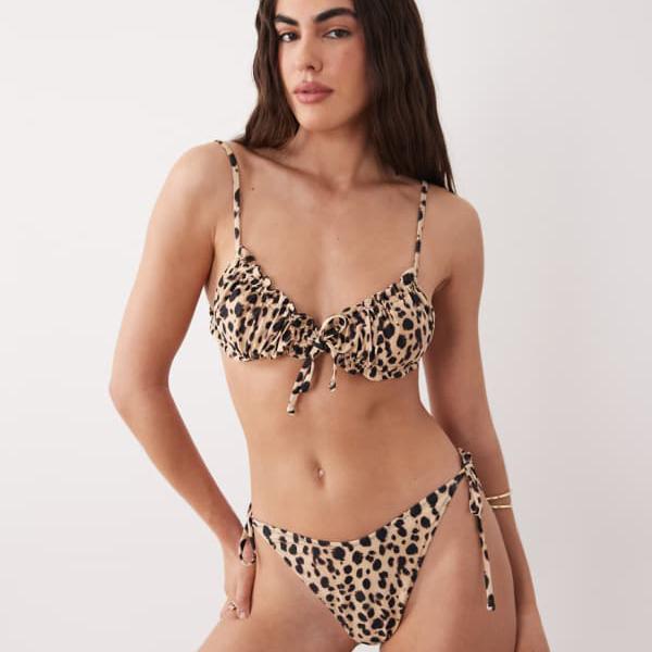 ミスセルフリッジ Miss Selfridge ミスセルフリッジのミックス＆マッチ シュシュ ビキニトップ（ヒョウ柄） 水着 レディース 女性 インポートブランド 小さいサイズから大きいサイズまで