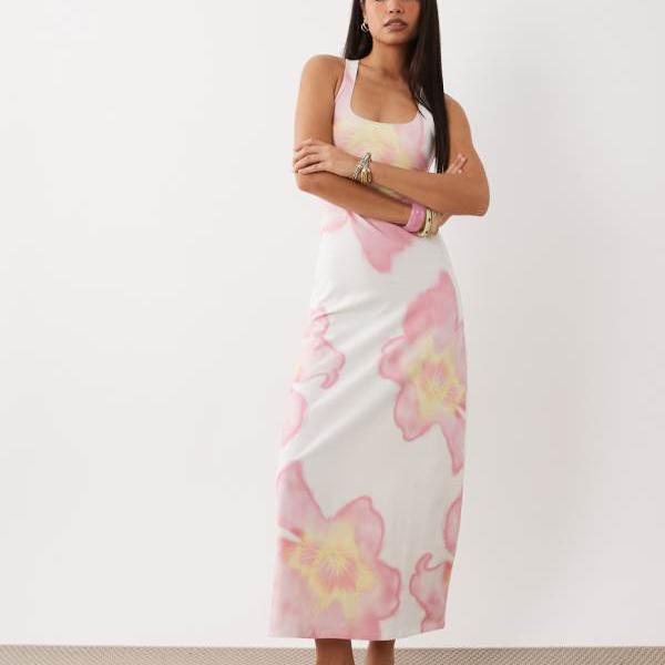 エイソス ASOS asos ASOS DESIGNの取りひろげる花柄刷り上げるのスクープネックマキシドレス 衣裳 レディース 亭主もち インポートブランド ごく小さい大きさから大層らしい大きさまで