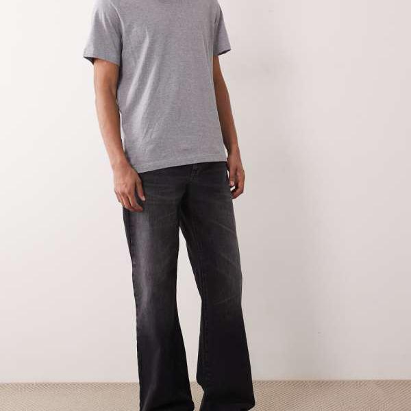 エイソス ASOS asos ASOS DESIGN ワイドフレアジーンズ（ウォッシュドブラック） パンツ ボトム メンズ 男性 インポートブランド 小さいサイズから大きいサイズまで｜セレクトショップ　Diva　Closet 13,132円