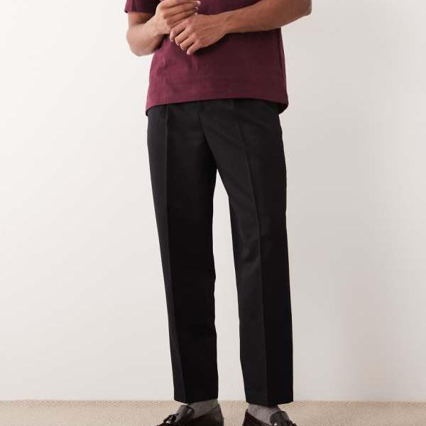 エイソス ASOS asos ASOS DESIGN スマートプリーツ リラックステーパードパンツ（ブラック） パンツ ボトム メンズ 男性 インポートブランド 小さいサイズから大きいサイズまで｜セレクトショップ　Diva　Closet