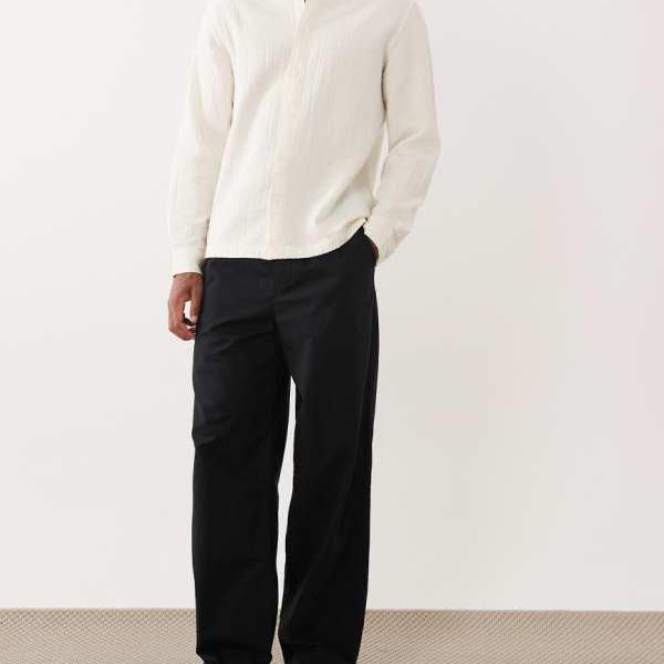 エイソス ASOS asos ASOS DESIGNのゆったりとしたリネン混紡パンツ（ブラック） パンツ ボトム メンズ 男性 インポートブランド 小さいサイズから大きいサイズまで