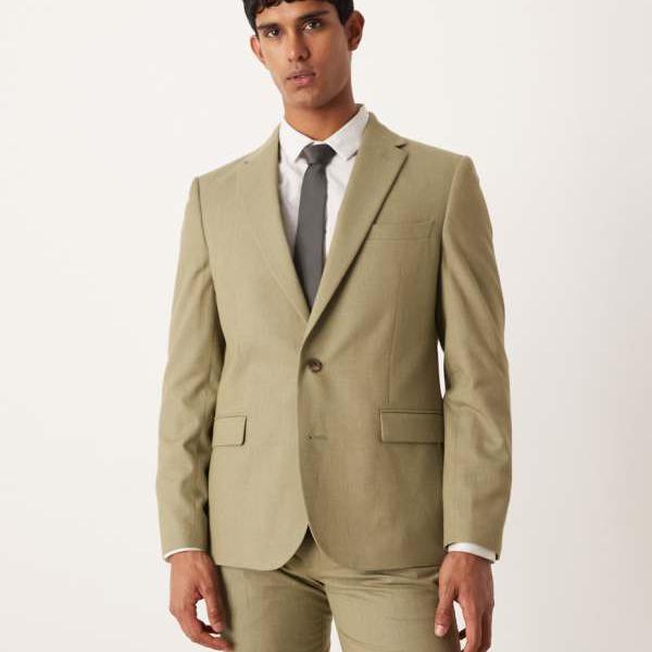 エイソス ASOS asos ASOS DESIGN ライトグリーン綿ネルのスリムスーツパンツ ズボン下 下つ方 メンズ 成人男性 インポートブランド ごく小さい大きさから大層らしい大きさまで