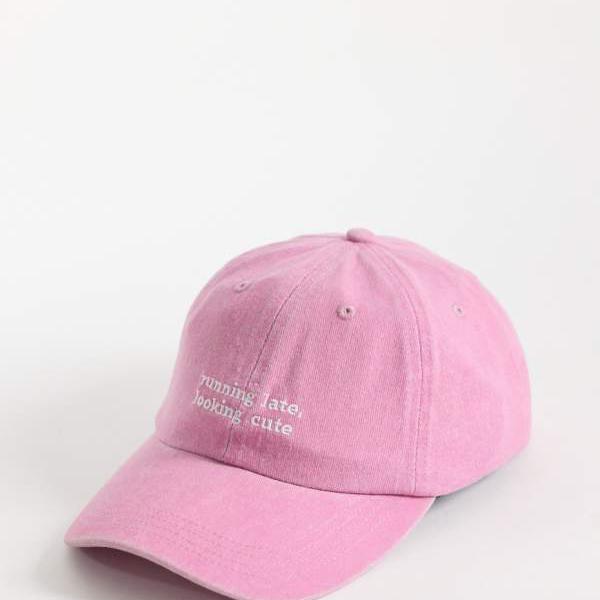 エイソス ASOS asos ASOS DESIGN ランニングレイト スローガンキャップ（ウォッシュドピンク） 帽子 レディース 女性 インポートブランド