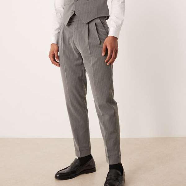 エイソス ASOS asos ASOS DESIGN ピンストライプ テーパード スーツパンツ（チャコール） パンツ ボトム メンズ 男性 インポートブランド 小さいサイズから大きいサイズまで