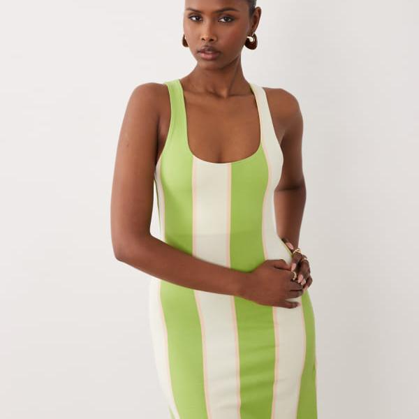 エイソス ASOS asos ASOS DESIGN スコップのど首 マキシ御召しもの（緑であること縞模様） 衣裳 レディース 亭主もち インポートブランド ごく小さい大きさから大層らしい大きさまで