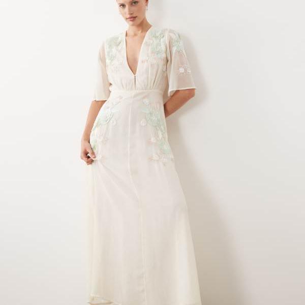 Hope \u0026 Ivy BridalのVのど首かざり付けるマキシ御召しもの（白いこと） 衣裳 レディース 亭主もち インポートブランド ごく小さい大きさから大層らしい大きさまで
