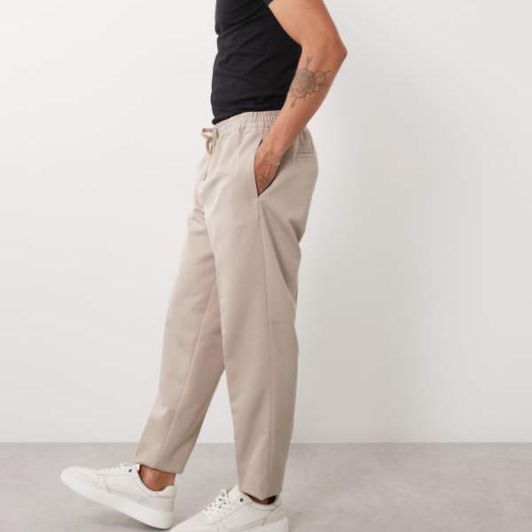 エイソス ASOS asos ASOS DESIGN スマートプルオンテーパードトラウザーズ（石ころ色合い） ズボン下 下つ方 メンズ 成人男性 インポートブランド 小っちゃい大いさから馬鹿でかい大いさまで