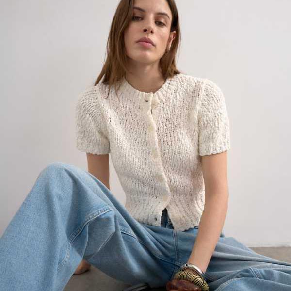 トップショップ Topshop TOPSHOP トップショップのニットテクスチャード半袖カーディガン（アイボリー） トップス レディース 女性 インポートブランド 小さいサイズから大きいサイズまで