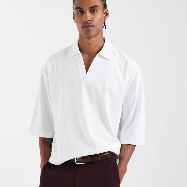 エイソス ASOS asos ASOS DESIGNのヘビーウェイト、ボックス席影ぼうし、大層らしい大きさ、二分の一捩り、白いことスポーツシャツ トップス メンズ 成人男性 インポートブランド たわい無い大きさから大層らしい大きさまで