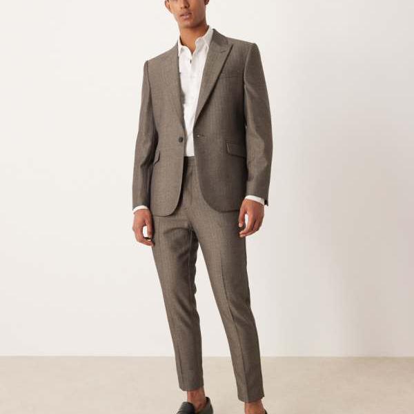 エイソス ASOS asos ASOS DESIGN テーパードウール風ツイルストライプスーツパンツ（グレー） パンツ ボトム メンズ 男性 インポートブランド 小さいサイズから大きいサイズまで