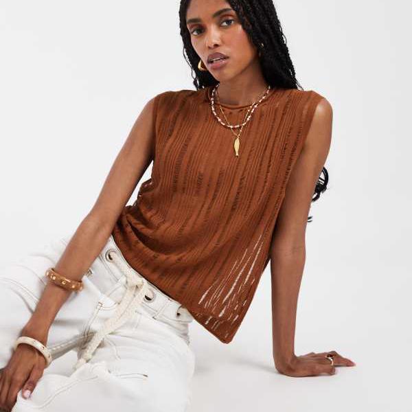 エイソス ASOS asos ASOS DESIGN ラダーシアーニットベストトップ（ラスティックカラー） トップス レディース 亭主もち インポートブランド ごく小さい大きさから大層らしい大きさまで