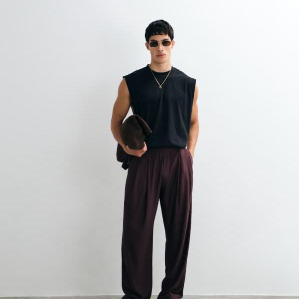 エイソス ASOS asos ASOS DESIGN ワイドレッグ 筋目 ジョガーパンツ（赤銅色） ズボン下 下つ方 メンズ 成人男性 インポートブランド ごく小さい大きさから大層らしい大きさまで