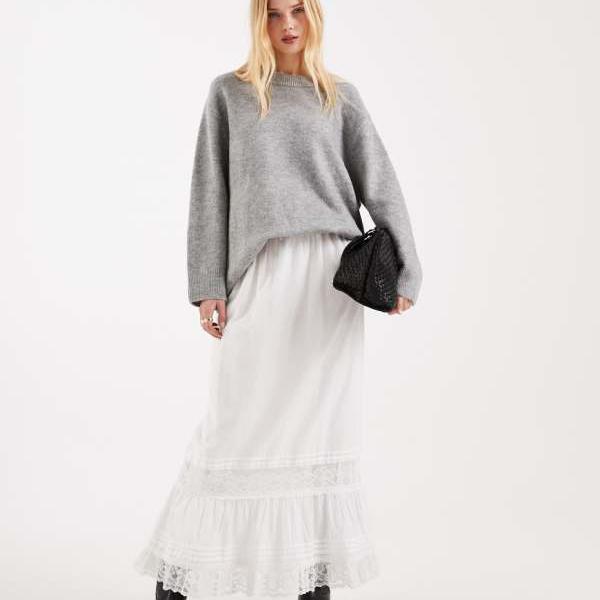 ミスセルフリッジ Miss Selfridge ミス・セルフリッジのレースインサート付きコットンポプリンスカート スカート レディース 女性 インポートブランド 小さいサイズから大きいサイズまで